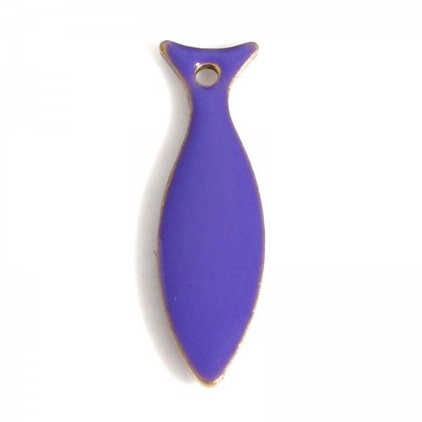 Pendentifs Poisson, Sardine 15mm résine émaillé Violet métal Placage Doré