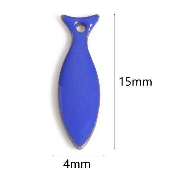 Pendentifs Poisson, Sardine 15mm résine émaillé Bleu foncé métal Placage Doré