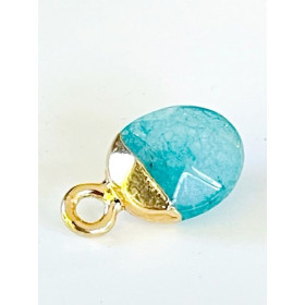 PS110203572 – Lot de 1 Pendentif 14mm Jade teintée Bleu Ciel et métal Doré