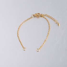 Bracelet ajustable avec chaine d'extension 14cm maille rectangle 2mm en Acier Inoxydable 304 coloris Doré