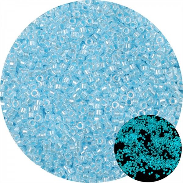 Sachet d'environ 700 Perles de rocaille en verre phosphorescent qui s'illumine dans la nuit 2.5mm  Bleu 10gr