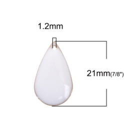 sequins médaillons émaillés biface GOUTTE 21 par 13mm BLANC base doré