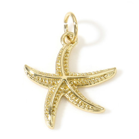Pendentif Etoile de mer avec anneau 14mm en Cuivre finition Doré 18KT  pour création de bijoux raffinés
