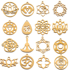 Pendentif  Yoga dans Fleur de Lotus 21mm en Acier Inoxydable 304 finition Doré pour bijoux raffinés