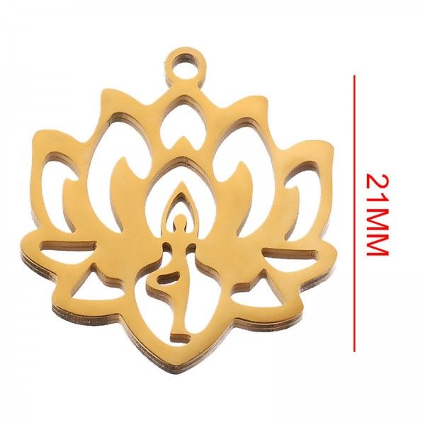 Pendentif  Yoga dans Fleur de Lotus 21mm en Acier Inoxydable 304 finition Doré pour bijoux raffinés