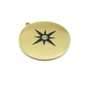 Pendentif médaillon avec Etoile et Strass 25mm en acier Inoxydable 316 Placage Doré