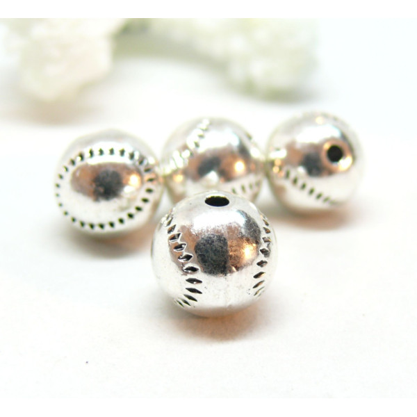 Perles Intercalaire Balle de baseball 9 mm métal coloris Argent Antique