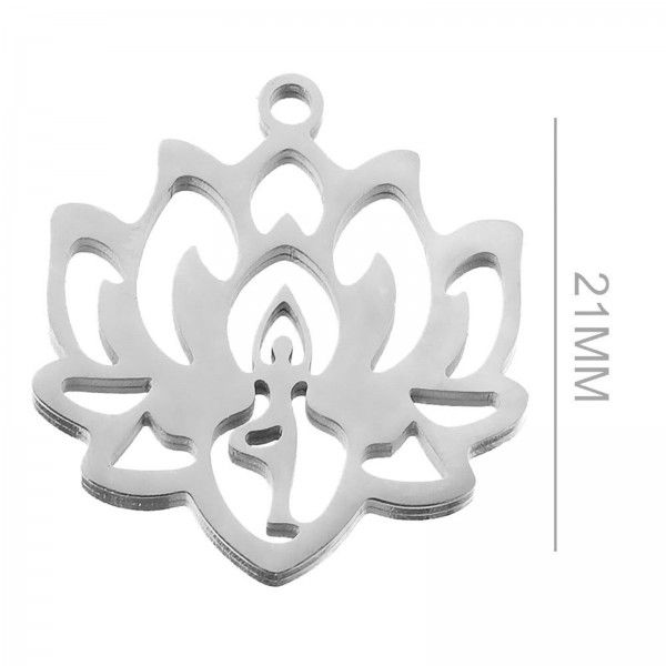 Pendentifs  Yoga dans Fleur de Lotus 21mm en Acier Inoxydable 304 finition Argent Platine pour bijoux raffinés