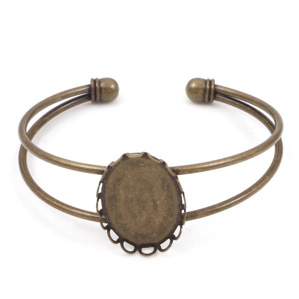 Support de bracelet  Vague pour cabochon Ovale 18 par 25mm cuivre finition Bronze