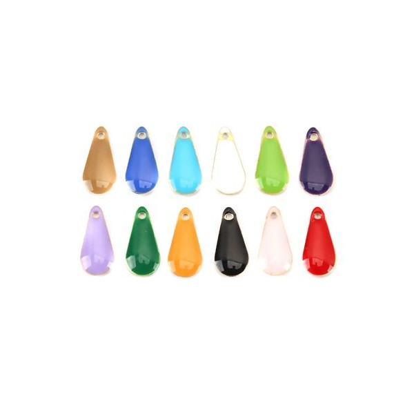 PS110237803 PAX 5 sequins résine style émaillés Biface Mini Goutte 12 par 5mm Rose sur une base en métal doré