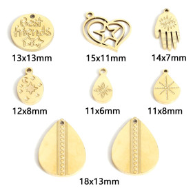 Pendentifs Goutte Fleur 11mm – Acier Inoxydable 316 Doré