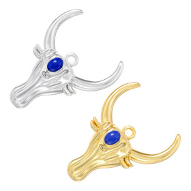 Pendentif Buffalo, Buffle Tete Vache Boho Chic, résine émaillé 22mm Cuivre finition Doré