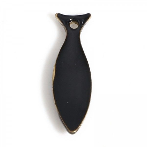 Pendentifs Poisson, Sardine 15mm résine émaillé Noir métal Placage Doré