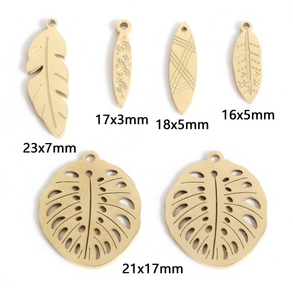 Pendentifs Feuille travaillée 16mm en acier Inoxydable 316 Placage Doré