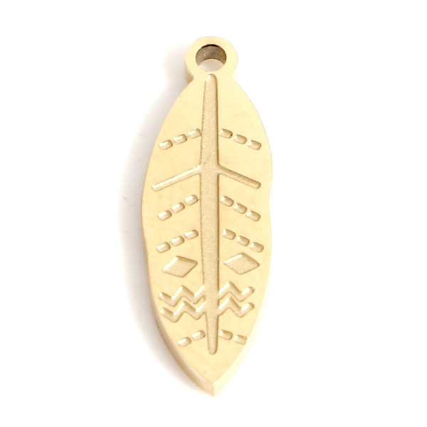 Pendentifs Feuille travaillée 16mm en acier Inoxydable 316 Placage Doré