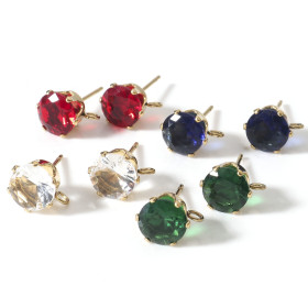 Boucles d'oreilles Puce avec Zircon Transparent 8mm avec attache Acier inoxydable 304 finition placage Doré 18KT