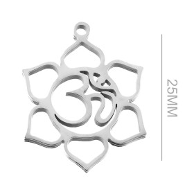 Pendentifs Yoga OM dans Fleur 25mm en Acier Inoxydable 304 finition Argent Platine pour bijoux raffinés