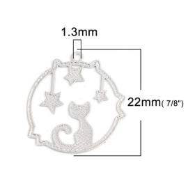 Estampes pendentif filigrane Chat Etoile 22mm – Métal Argent Platine