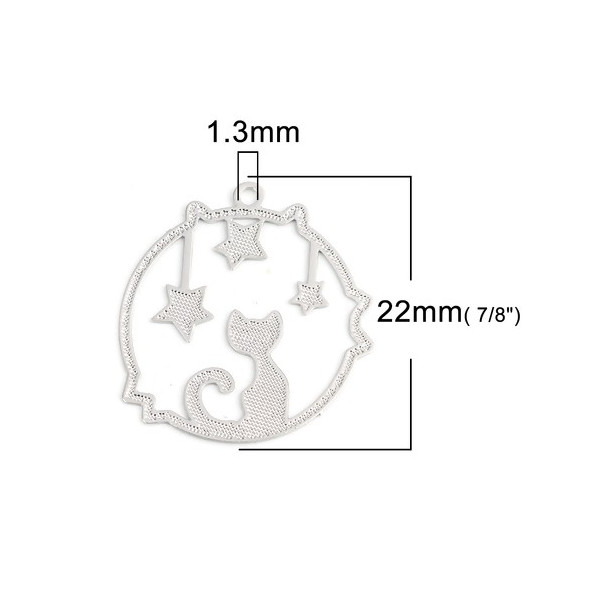 Estampes pendentif filigrane Chat Etoile 22mm – Métal Argent Platine