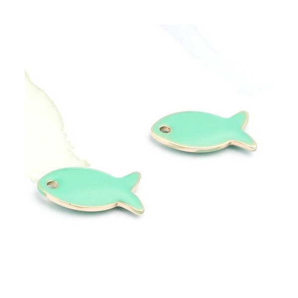 Pendentifs Poisson Vert Pastel Style Émaillé 14mm – Métal Doré