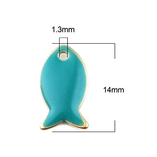Pendentifs Poisson Bleu Pétrole style emaillé 14 mm metal couleur Doré