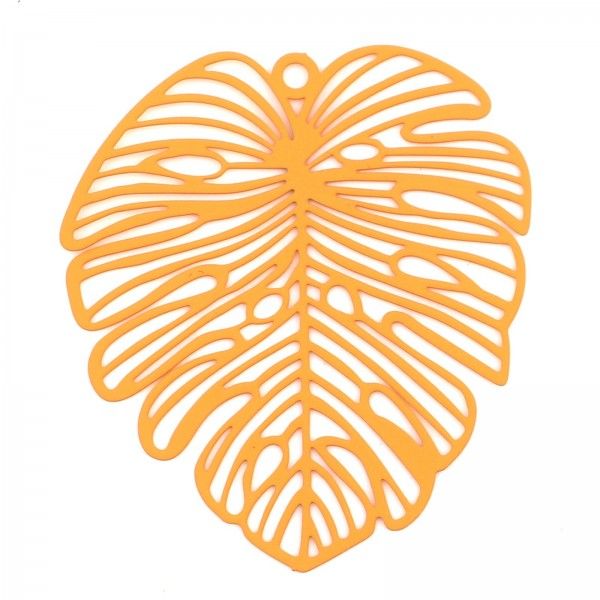Estampes pendentif filigrane Feuille exotique, Monsterra de 49mm Coloris Orange