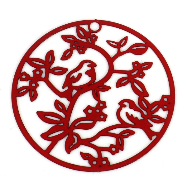 Estampes Pendentifs Oiseau sur branche 31mm métal finition Rouge