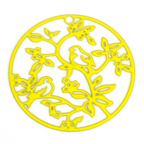 Estampes Pendentifs Oiseau sur branche 31mm métal finition Jaune