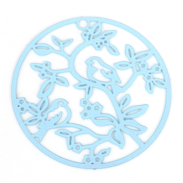 Estampes Pendentifs Oiseau sur branche 31mm métal finition Bleu Ciel