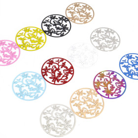 Estampes Pendentifs Oiseau sur branche 31mm métal finition Rose