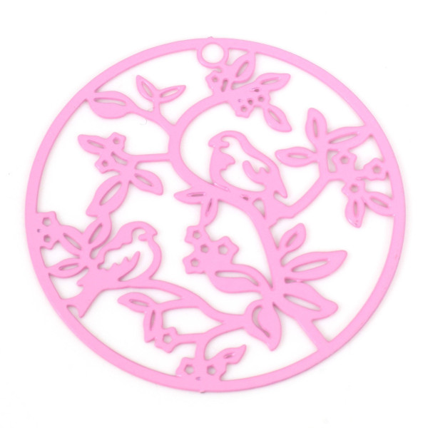 Estampes Pendentifs Oiseau sur branche 31mm métal finition Rose