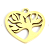 Pendentifs, Cœur Arbre 15mm, acier Inoxydable 316, Placage Doré