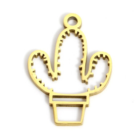 Pendentifs Cactus 20.5mm en acier Inoxydable 316 Placage Doré