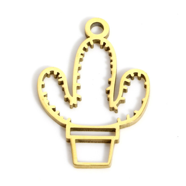 Pendentifs Cactus 20.5mm en acier Inoxydable 316 Placage Doré