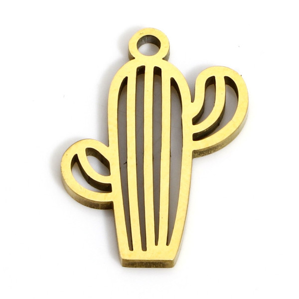 Pendentifs Cactus 17.5mm en acier Inoxydable 316 Placage Doré