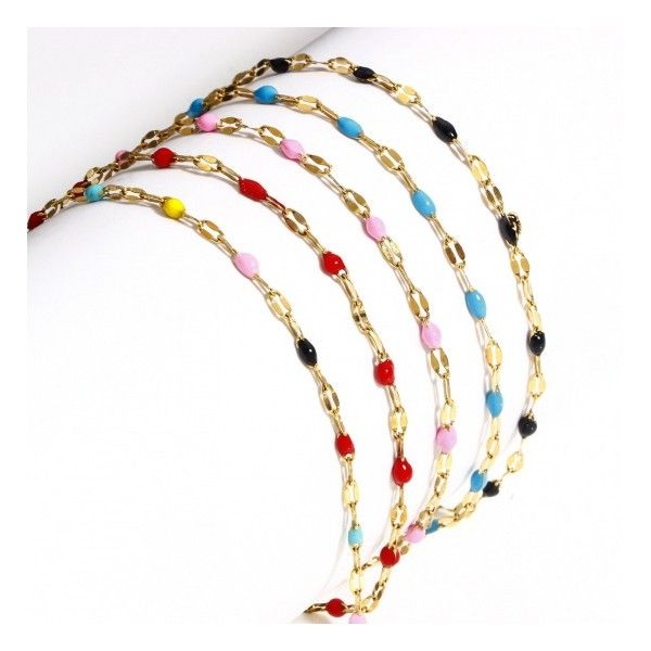 Bracelet ajustable 17.5cm avec chaine d'extension maille émaillé multicolores en Acier Inoxydable 304 coloris Doré