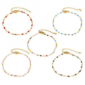 Bracelet ajustable 17.5cm avec chaine d'extension maille émaillé Bleu en Acier Inoxydable 304 coloris Doré