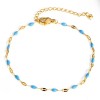 Bracelet ajustable 17.5cm avec chaine d'extension maille émaillé Bleu en Acier Inoxydable 304 coloris Doré