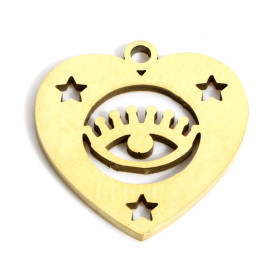 Pendentifs Cœur, Grigri Amulette 16mm en acier Inoxydable 316 Placage Doré