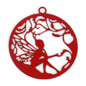 Estampes Pendentifs Fée dans cercle 20mm métal finition Rouge