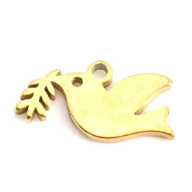 Pendentifs Oiseau de la paix, Peace 13mm en acier Inoxydable 316 Placage Doré