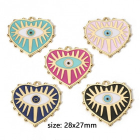 Pendentifs médaillons Coeur  Amulette, oeil de la protection émaillé 28mm Rose base doré