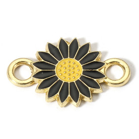 Connecteurs Marguerite résine émaillé 13mm Noire base doré