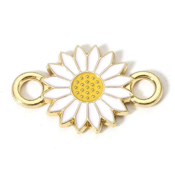 Connecteurs Marguerite résine émaillé 13mm Blanc base doré