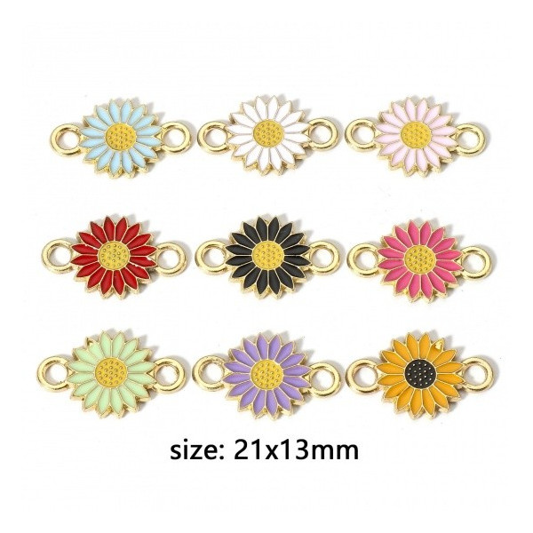 Connecteurs Marguerite résine émaillé 13mm Rose pale base doré