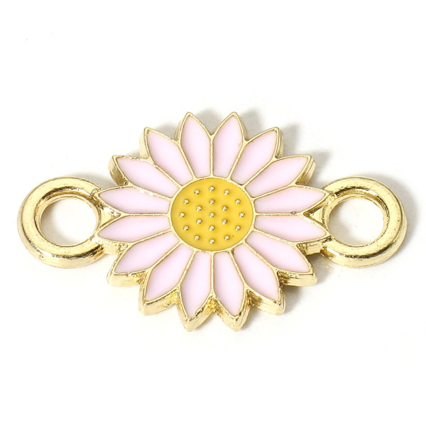 Connecteurs Marguerite résine émaillé 13mm Rose pale base doré