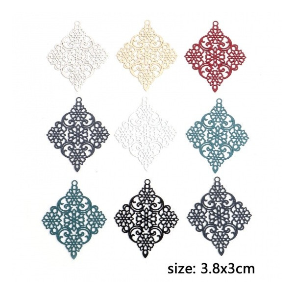 Estampes Pendentifs Losange Dentelle 38mm métal finition Doré