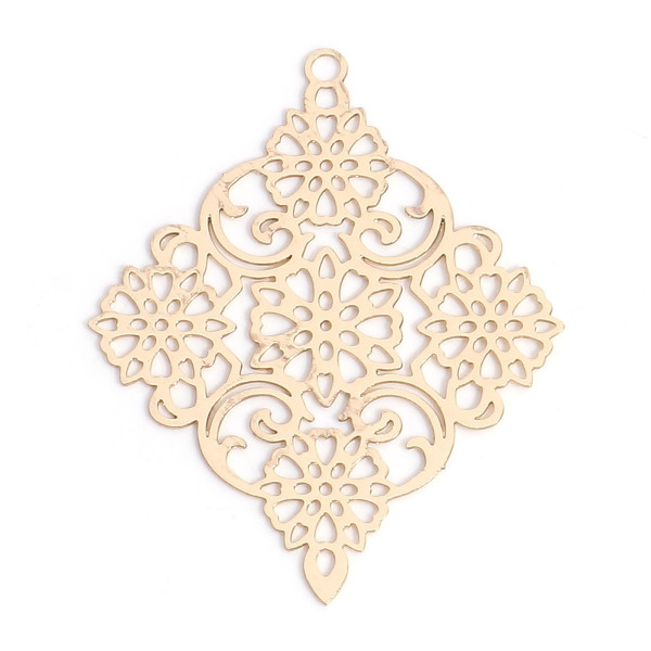 Estampes Pendentifs Losange Dentelle 38mm métal finition Doré