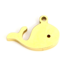 Pendentif Baleine 8 mm en Acier Inoxydable 304 finition Doré  pour création de bijoux raffinés