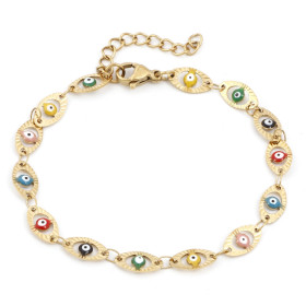Bracelet Amulette, Grigri avec résine émaillé Multicolores en Acier Inoxydable 304 Placage 18KT